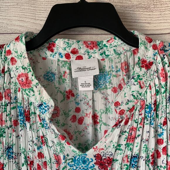The Vermont Country Store White Floral Blouse 3/4th Sleeves Size Large - Picture 14 of 16